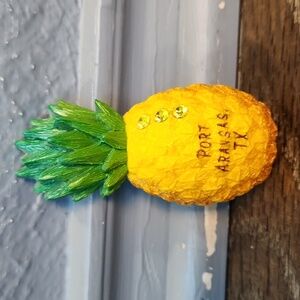 Pineapple Magnet Port Aransas Texas Clay Critters Yellow Green